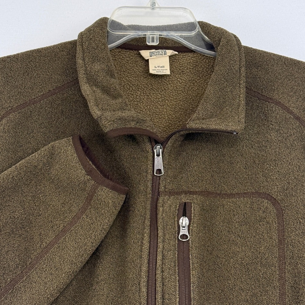 Duluth Trading Co Mens L Tall Brown‎ Fleece Zip Up Jacket Full Zip Pockets